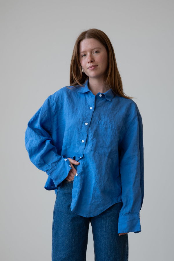 Waltz Oversized Linen Button-Up Shirt - Piscine Blue