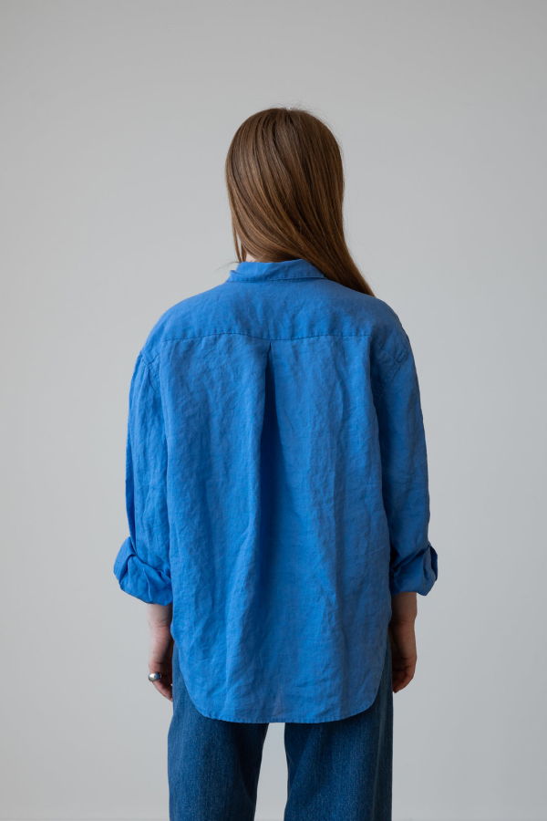 Waltz Oversized Linen Button-Up Shirt - Piscine Blue