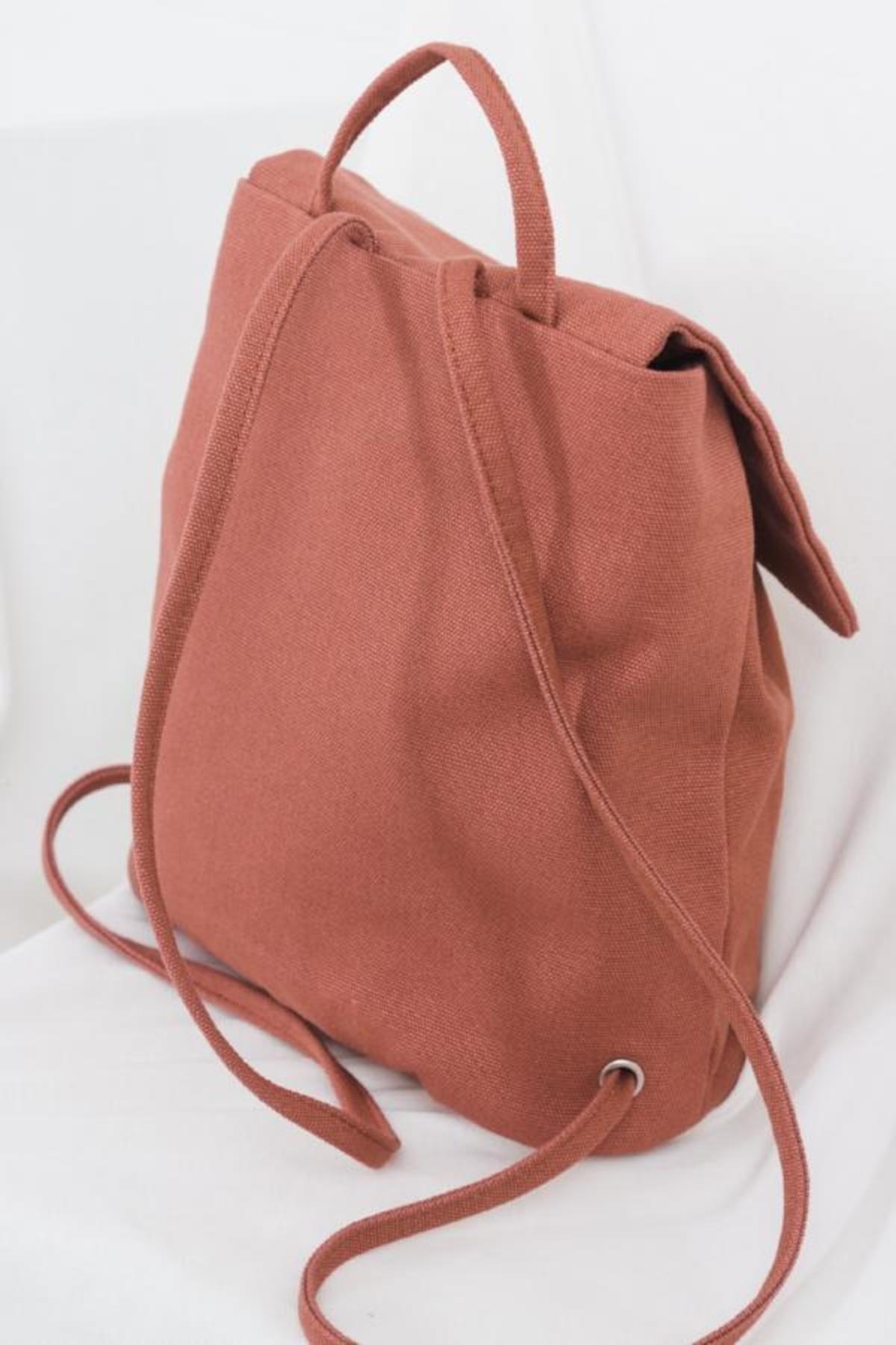 BAGGU cotton canvas backpack in Terracotta Dusty Rose and Natural BAGGU School Backpack - Terra cotta | Garmentory main image 2