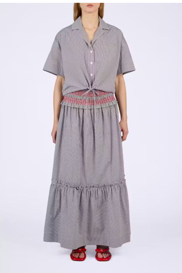 Ganni Check Cotton Cropped Bowling Shirt