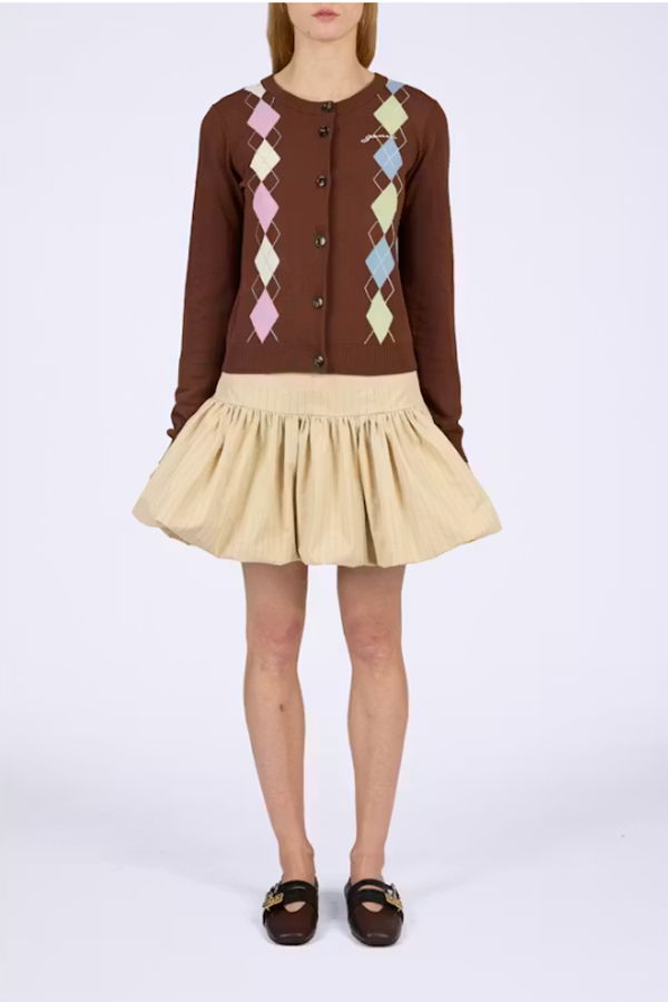 Ganni Light Cotton Argyle Cardigan