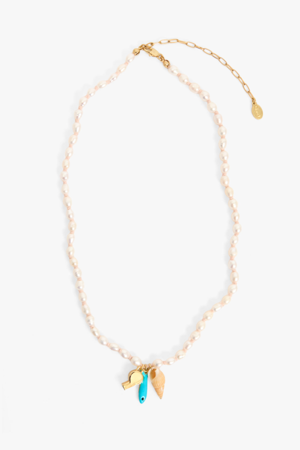 Clare V. Freshwater Pearl Charm Necklace - Gold