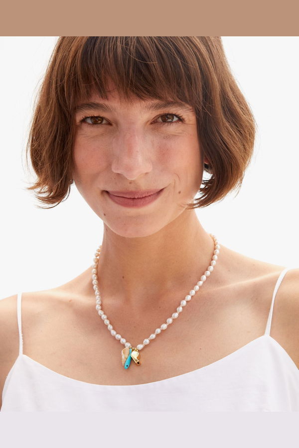 Clare V. Freshwater Pearl Charm Necklace - Gold