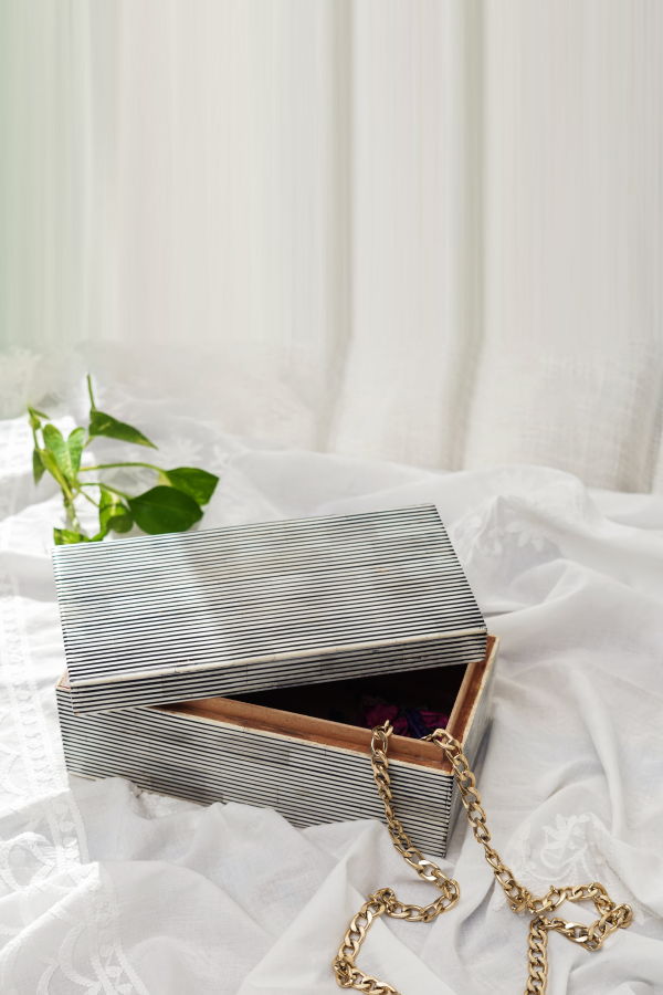 Mela Artisans Pinstripe Bone Inlay Box Natural Finish