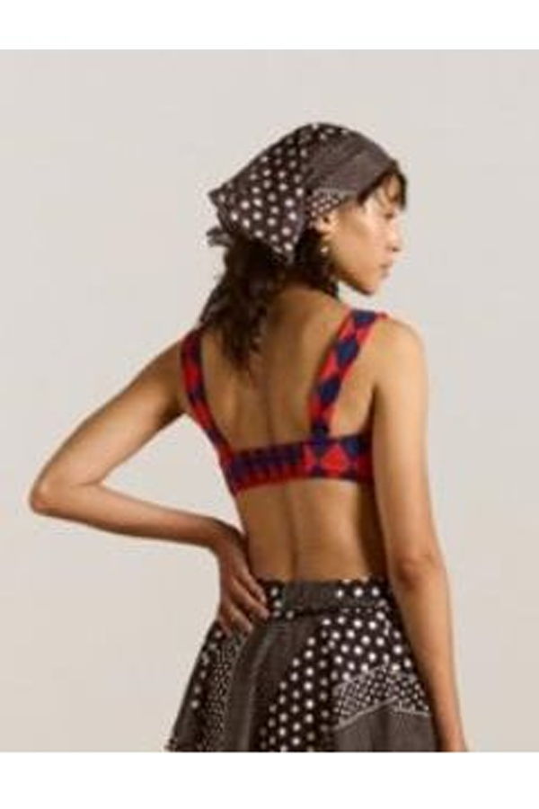 DAMSON MADDER Frill Edge Headscarf - Washed Black Spot Stripe