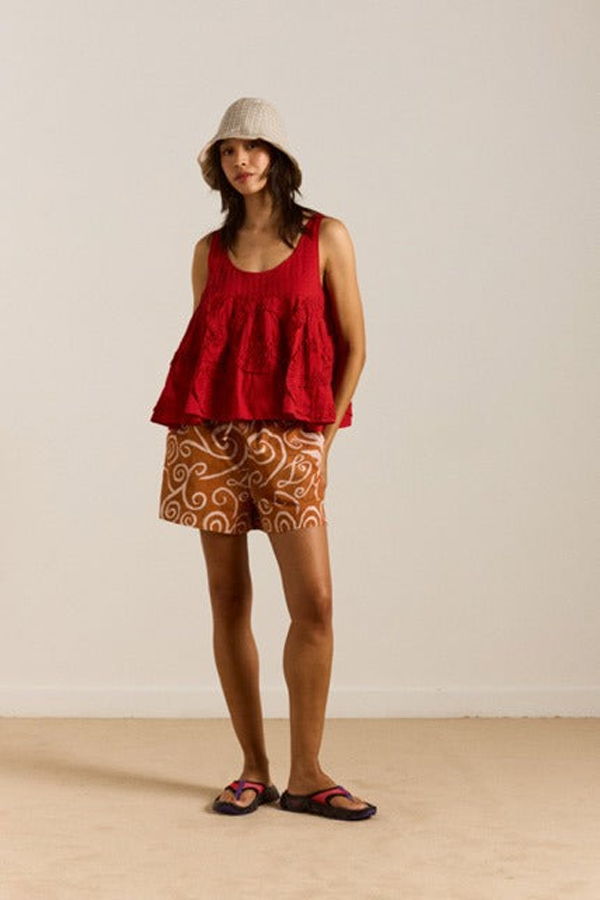DAMSON MADDER Stella Ruffle Cami - Red