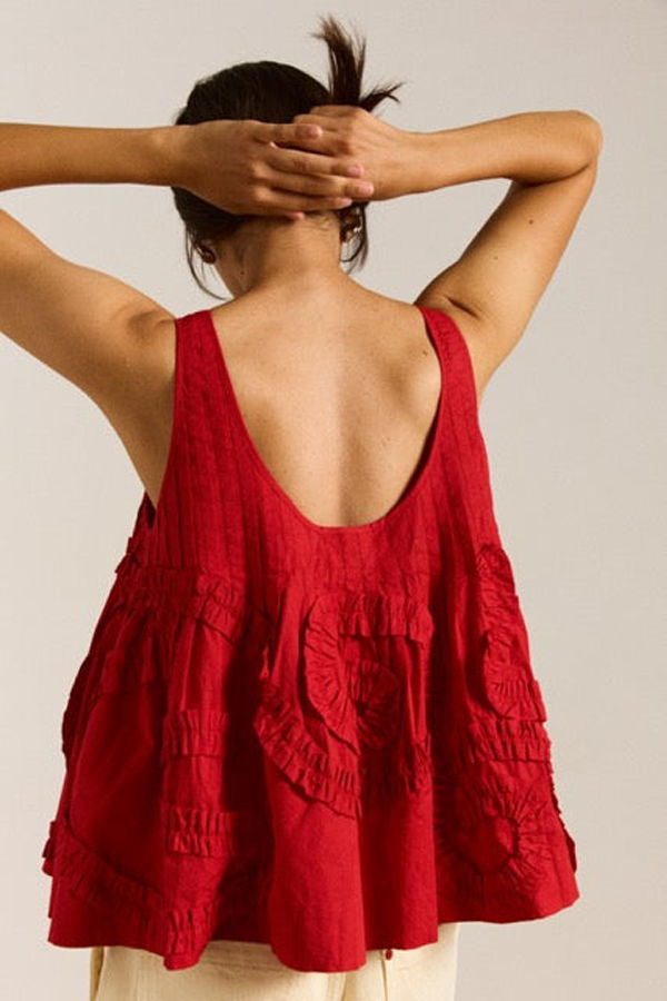 DAMSON MADDER Stella Ruffle Cami - Red