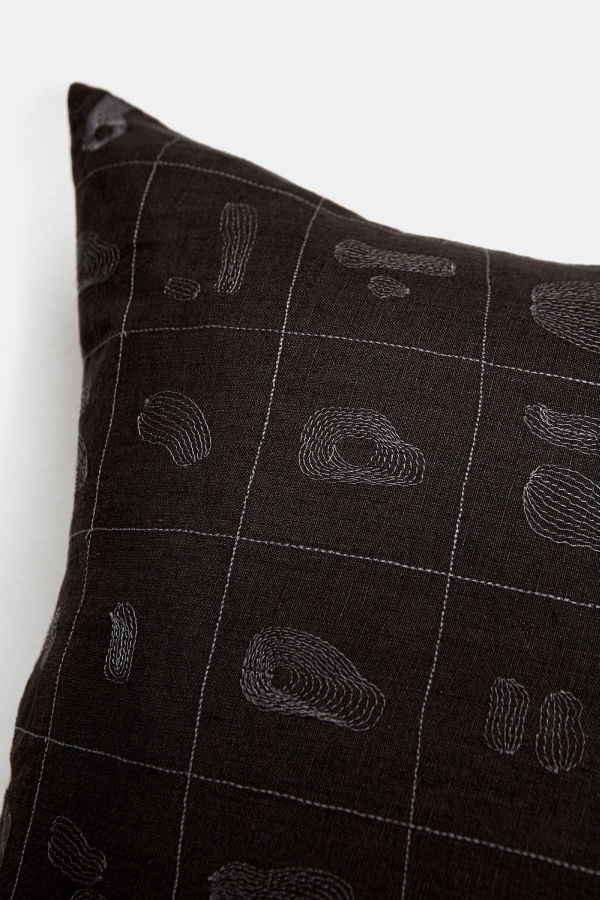 Erica Tanov Linen Throw Pillow in Line Embroidery