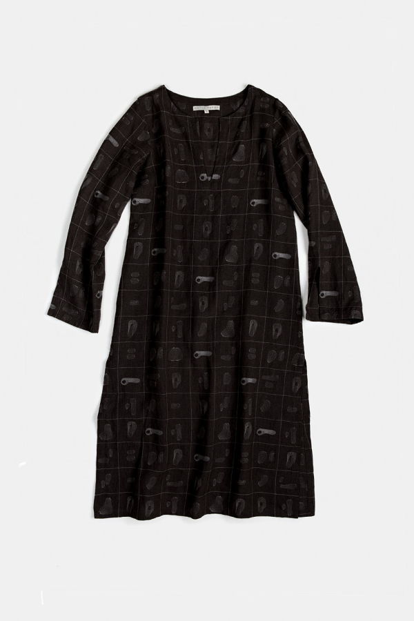 Erica Tanov Nava Linen Caftan in Black Line Embroidery