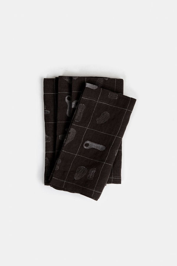 Erica Tanov Set of 4 Linen Napkins in Line Embroidery