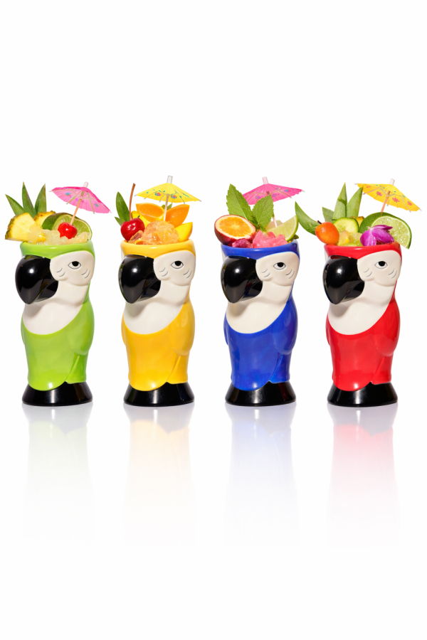 Lemonsoda Ceramic Hawaiian Multi Color Parrot Tiki Glasses