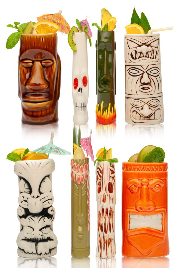 Lemonsoda Ceramic Tiki Mugs, Set of 8