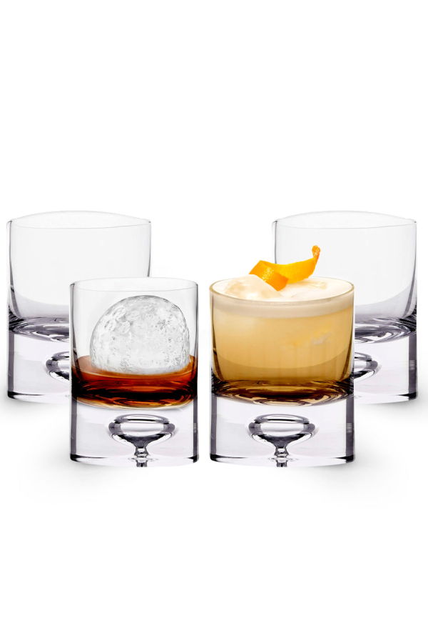 Lemonsoda Crystal Bubble Heavy Base Whiskey Glass Tumbler Set of 4 (9.5oz) - Clear