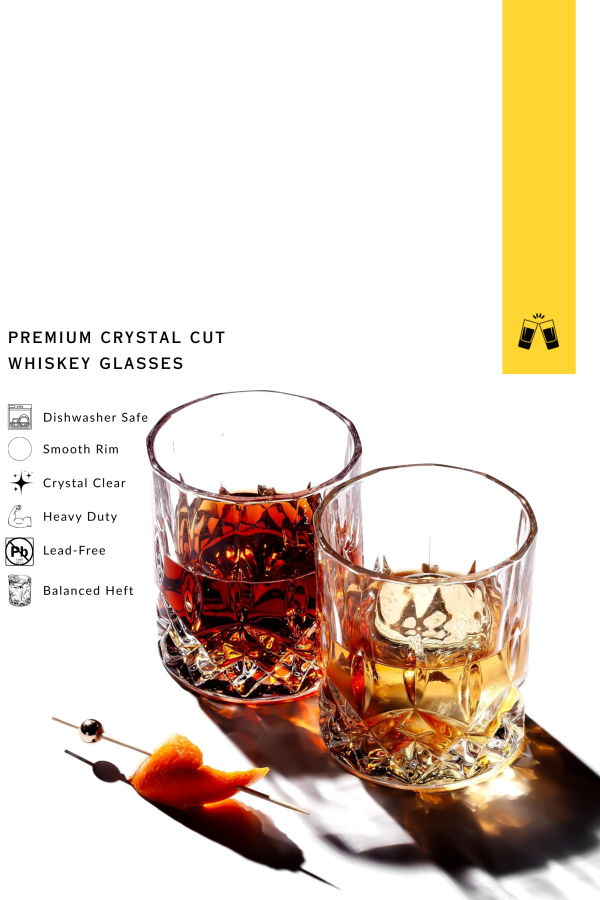 Lemonsoda Crystal Cut Old Fashioned Whiskey Glasses (10oz)