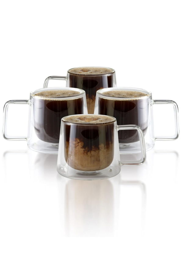 Lemonsoda Double Walled Glass Coffee Drink Mug with Handle Set of 4 8.5oz