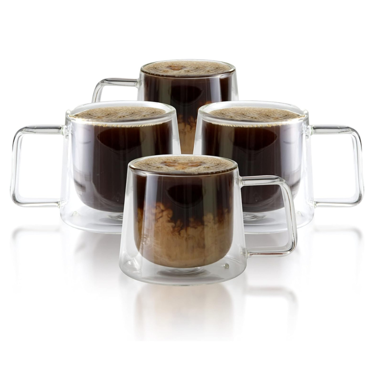 Lemonsoda Double Walled Glass Coffee Drink Mug with Handle Set of 4 8.5oz