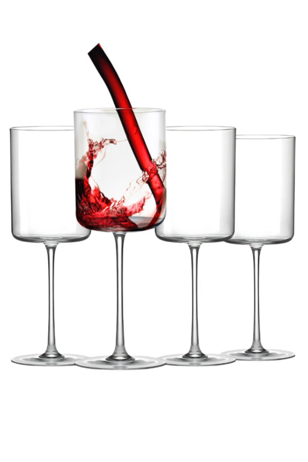 Lemonsoda Elegant Crystal Straight Edge Design Set of 4 Wine Glasses (15 Oz) - Clear