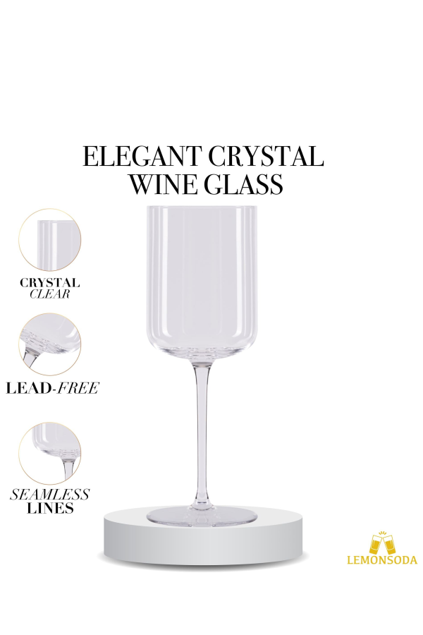 Lemonsoda Elegant Crystal Straight Edge Design Set of 4 Wine Glasses (15 Oz) - Clear