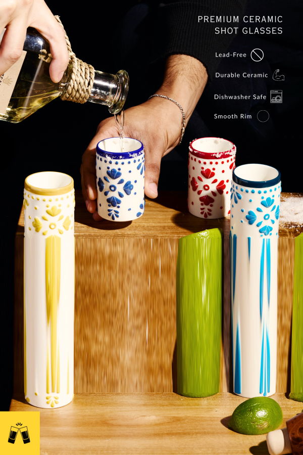 Lemonsoda Talavera Floral Ceramic Shot Glasses (3oz)