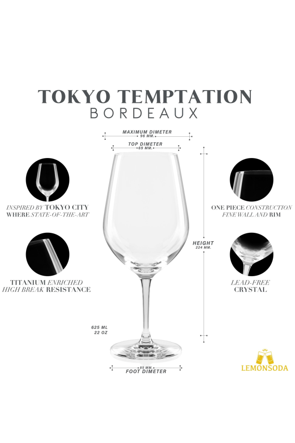 Lemonsoda Tokyo Temptation Bordeaux Wine Glasses (625 mL / 22 fl. oz.)