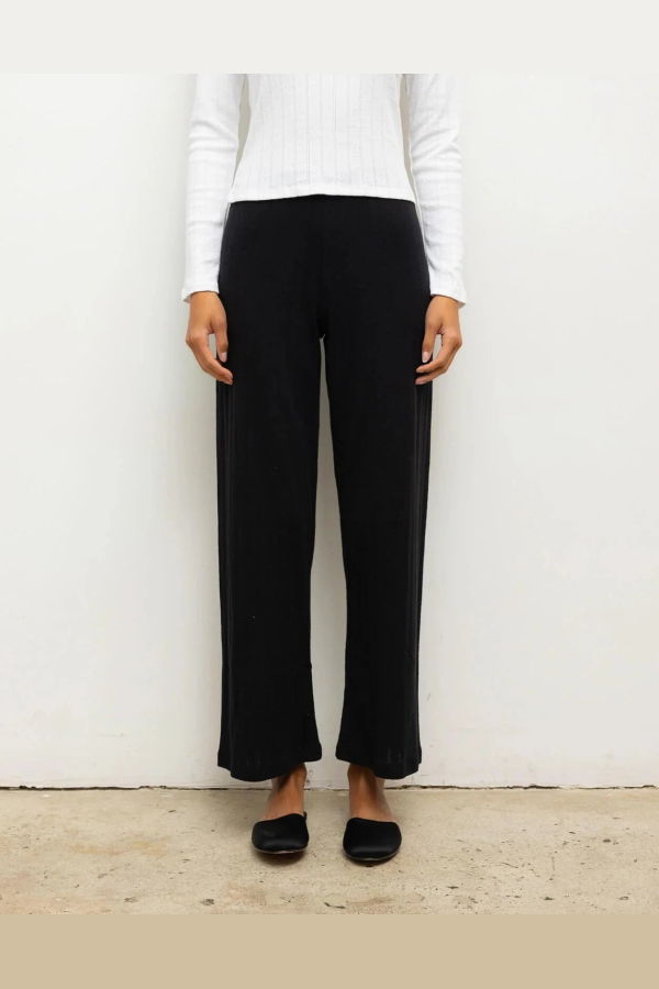 Leset Pointelle Crop Wide Leg Pant - Black