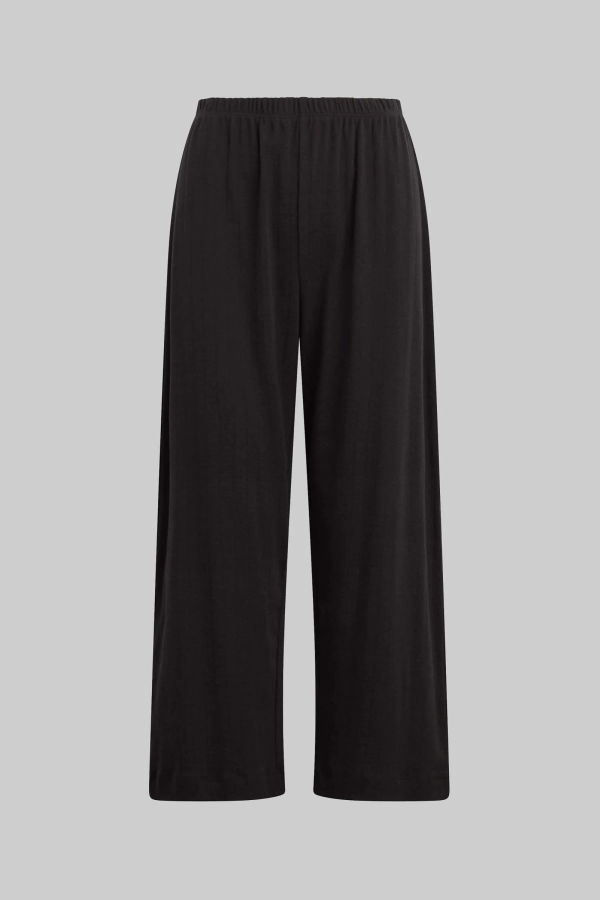 Leset Pointelle Crop Wide Leg Pant - Black
