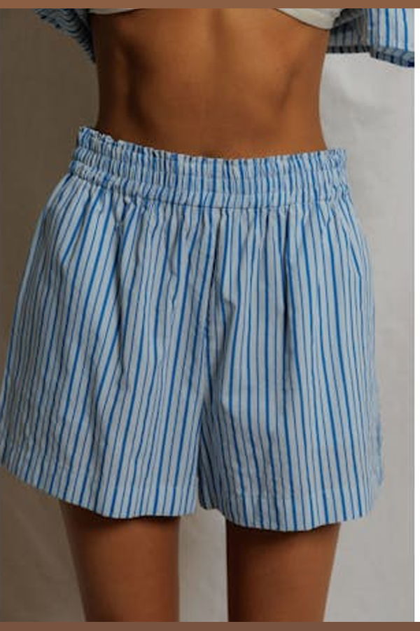 PERFECTWHITETEE Julie Poplin Short - Pacific Blue Stripe