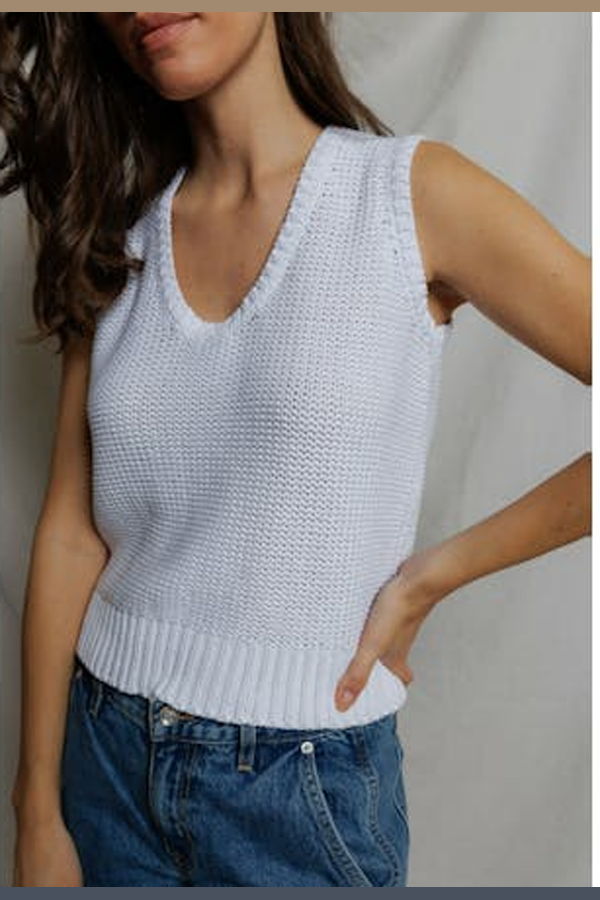 PERFECTWHITETEE Peggy Cotton Sweater Tank Top - White