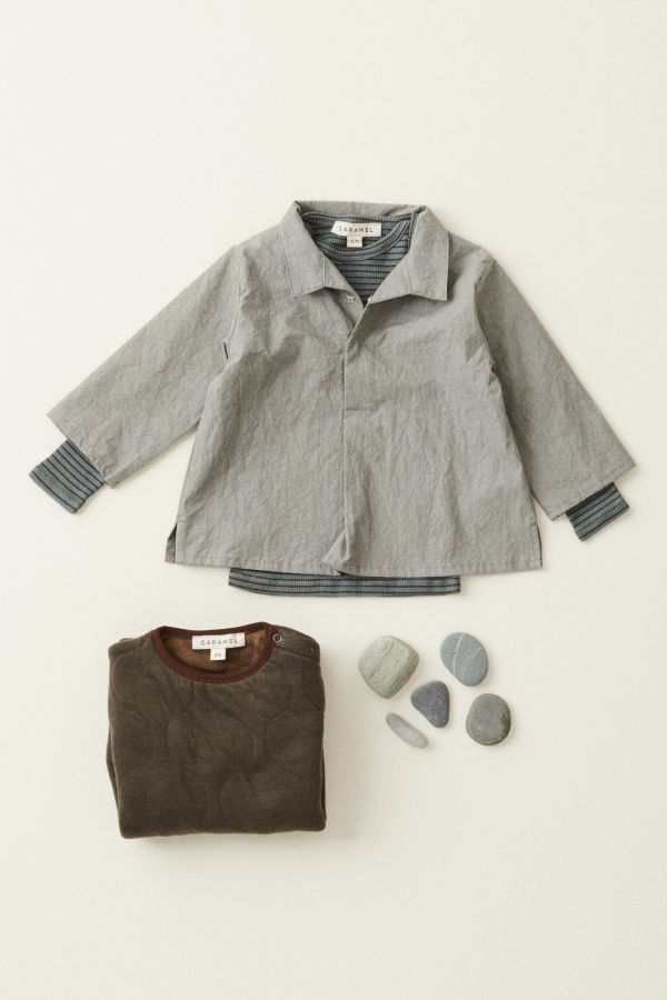 Caramel Piper Baby Crushed Cotton Shirt - Grey / Green