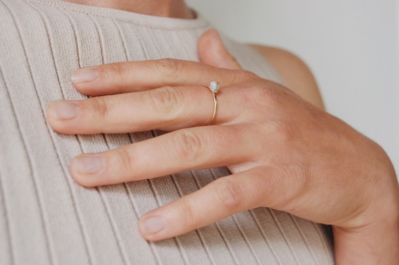 Wwake Double-Sided Opal and Rose Cut Diamond Ring 14k Gold