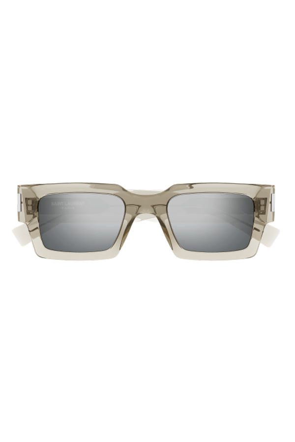 Saint Laurent Squared Sharp Shape Sunglasses - Beige/Silver