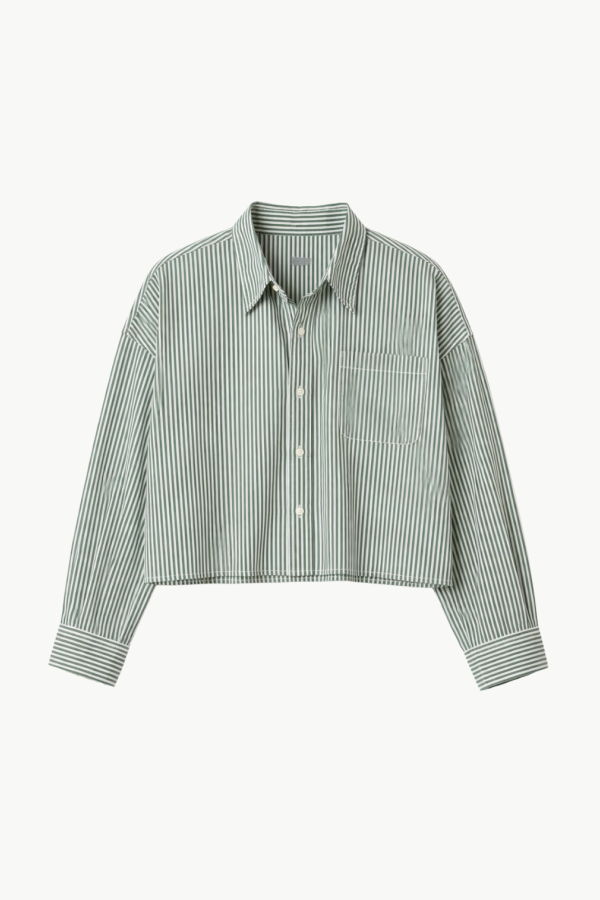 DENIMIST Cropped Shirt - Green Stripe