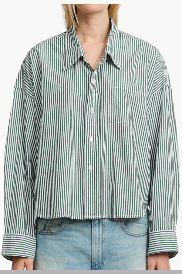 DENIMIST Cropped Shirt - Green Stripe