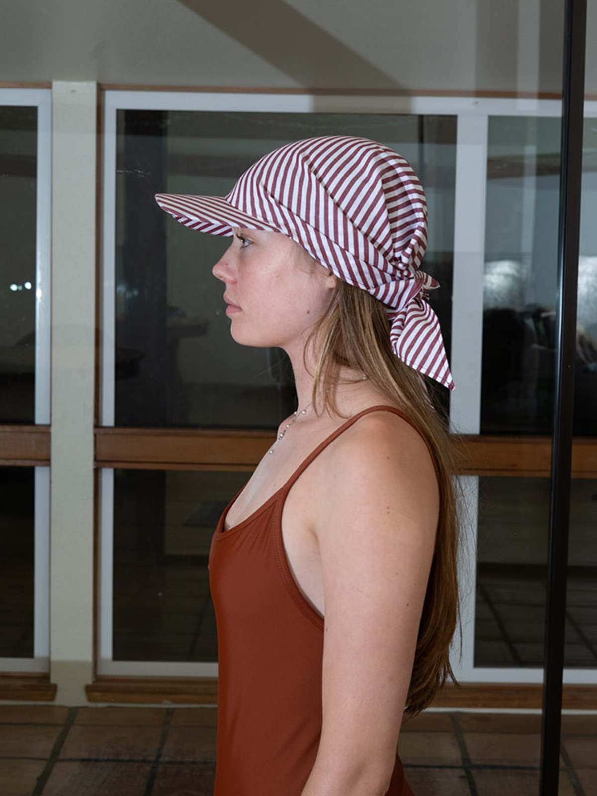Clyde Brimmed Scarf Poplin Hat - Wine White Stripe - Image 2 of 4
