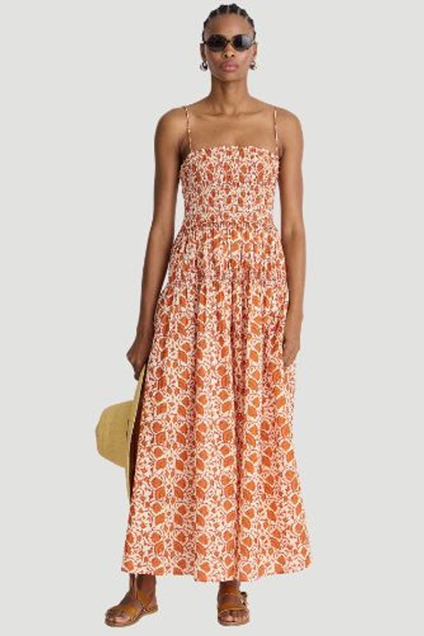 Apiece Apart Laloux Smocked Maxi Dress - Night Blooms Sorbet