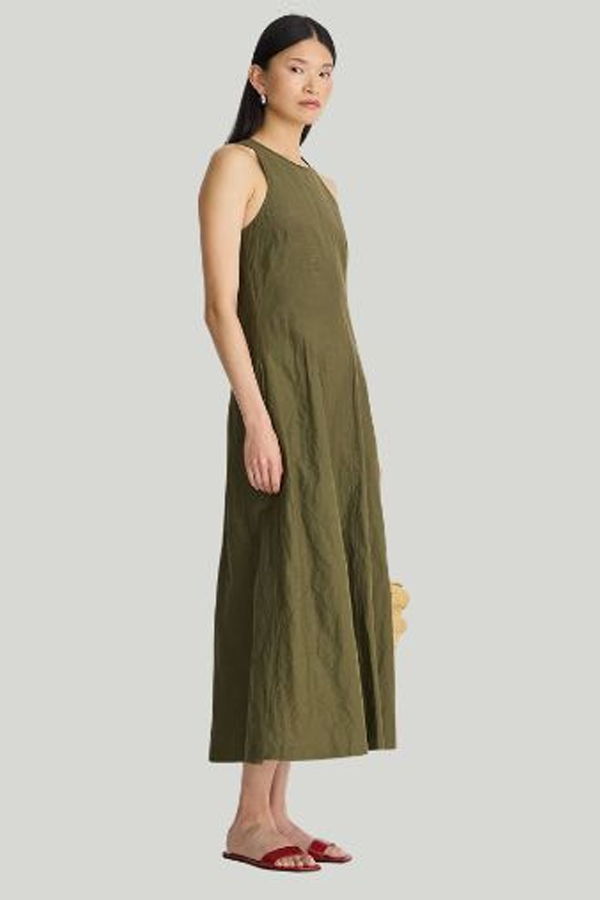 Apiece Apart Sculpted Uma Sleeveless Maxi Dress - Dark Olive