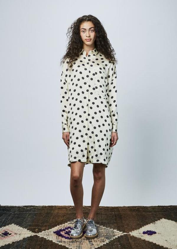 Hache Button Up Dot Dress - cream/black dots | Garmentory