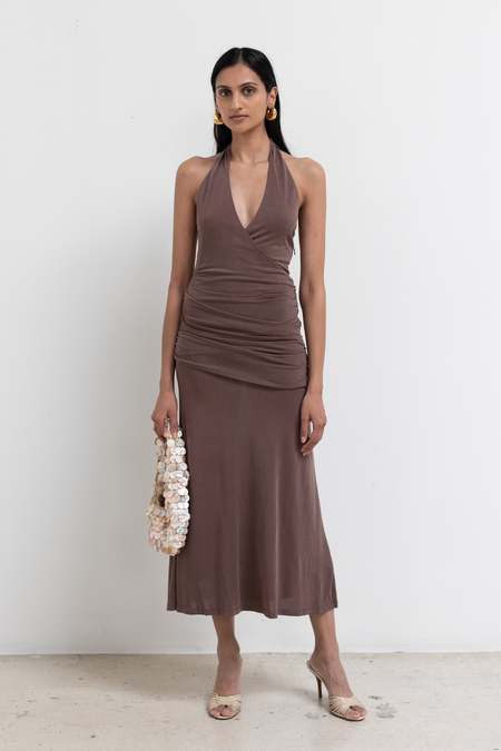 nia santal dress brown NIA Santal Dress | Brown/Black | Size L
