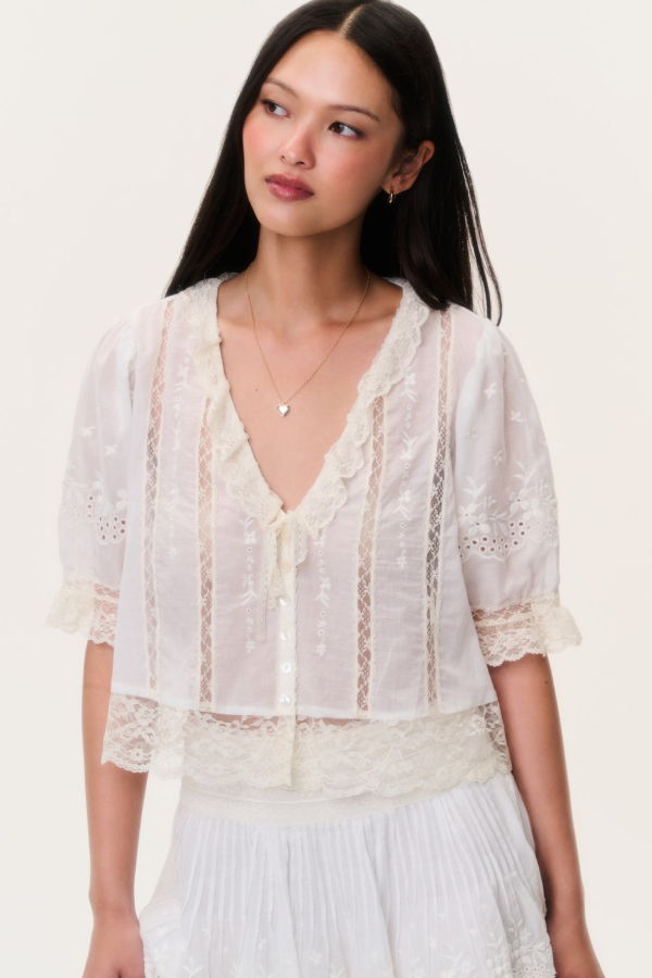 LoveShackFancy Maurelle Cotton Lace Blouse