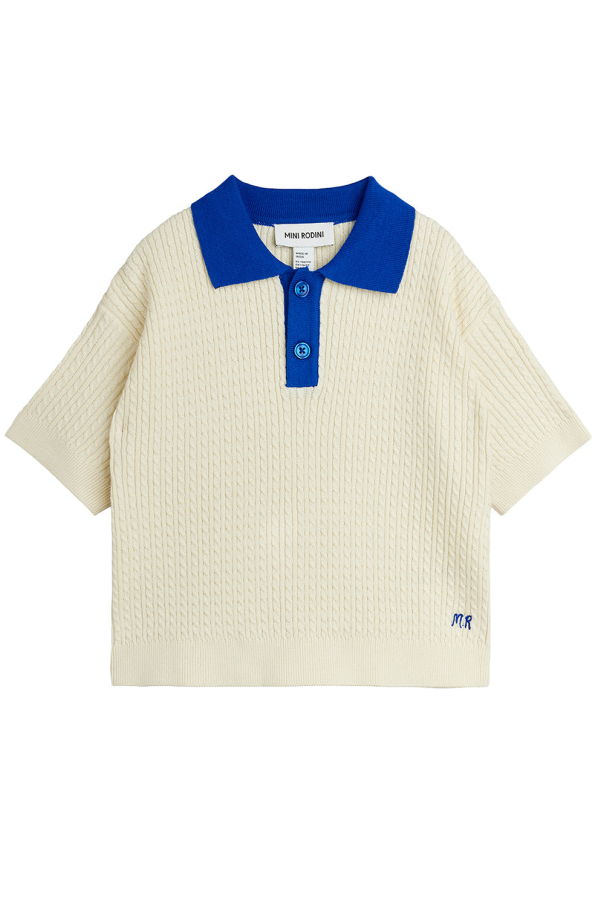 KIDS Mini Rodini Cable Knit Polo T-Shirt - White