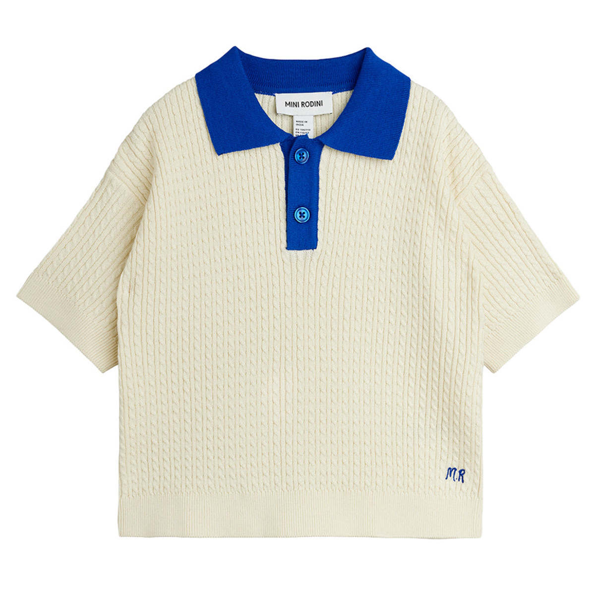 KIDS Mini Rodini Cable Knit Polo T-Shirt - White - Image 2 of 11