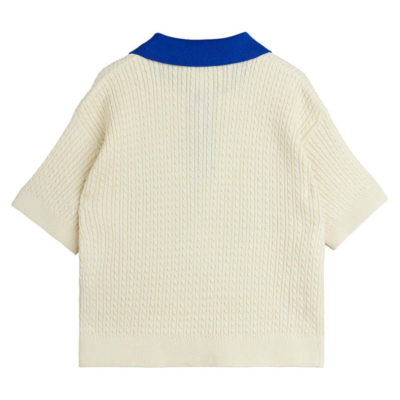 KIDS Mini Rodini Cable Knit Polo T-Shirt - White