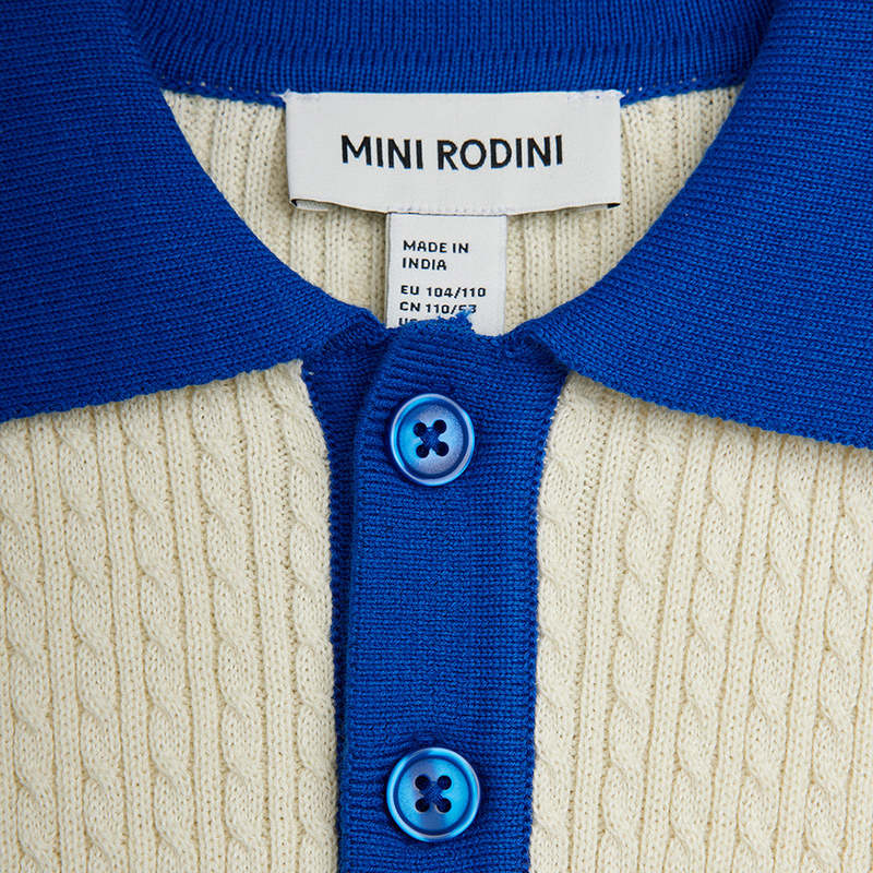 KIDS Mini Rodini Cable Knit Polo T-Shirt - White