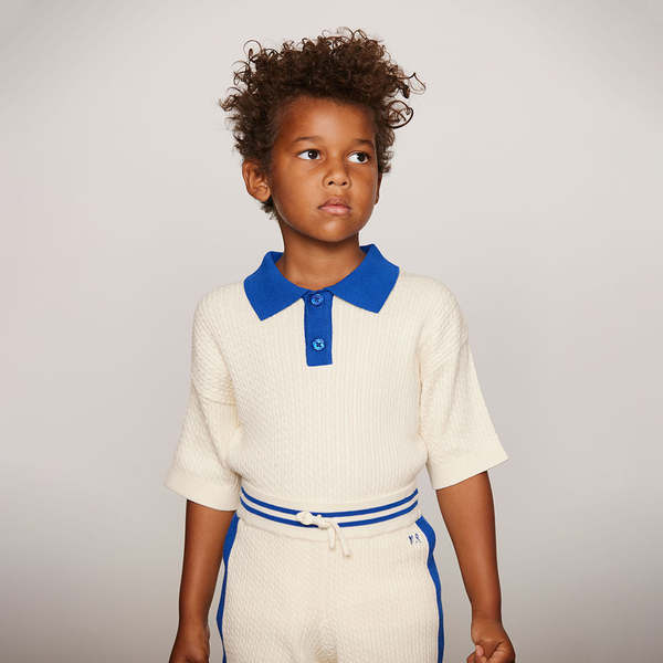 KIDS Mini Rodini Cable Knit Polo T-Shirt - White
