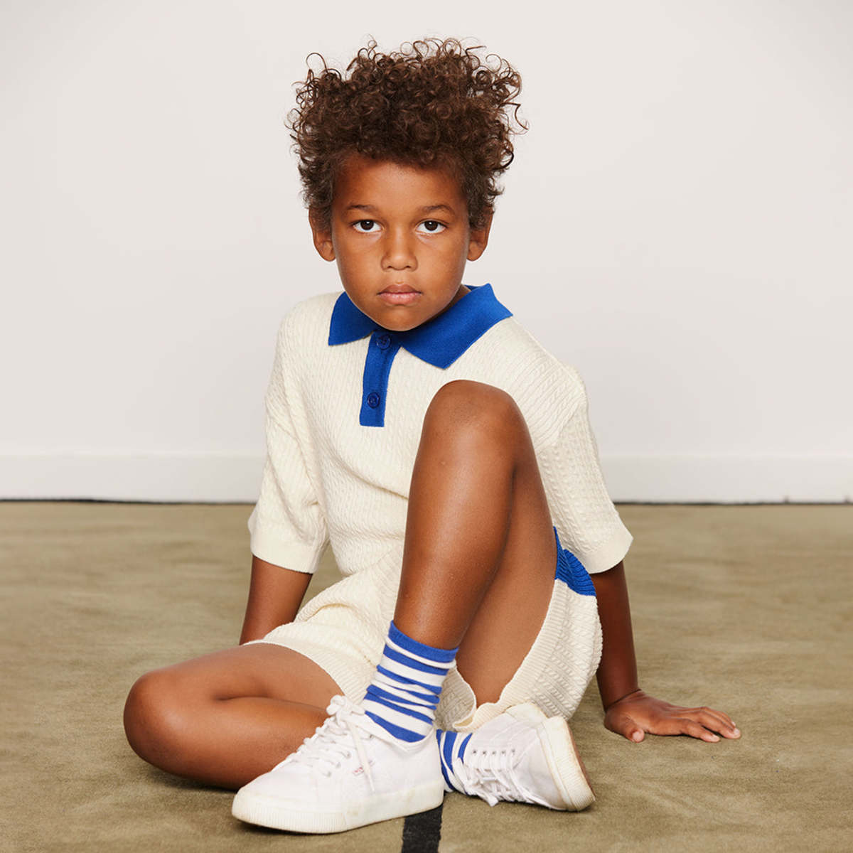 KIDS Mini Rodini Cable Knit Polo T-Shirt - White - Image 6 of 11