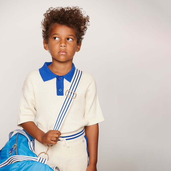 KIDS Mini Rodini Cable Knit Polo T-Shirt - White