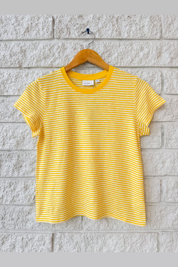 Clare V. Classic Tee - Cotton/Linen Mini Stripe - Snapdragon/Cream
