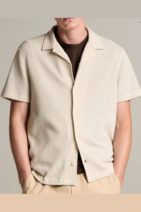 VINCE Macro-Waffle Cotton-Blend Cabana Shirt