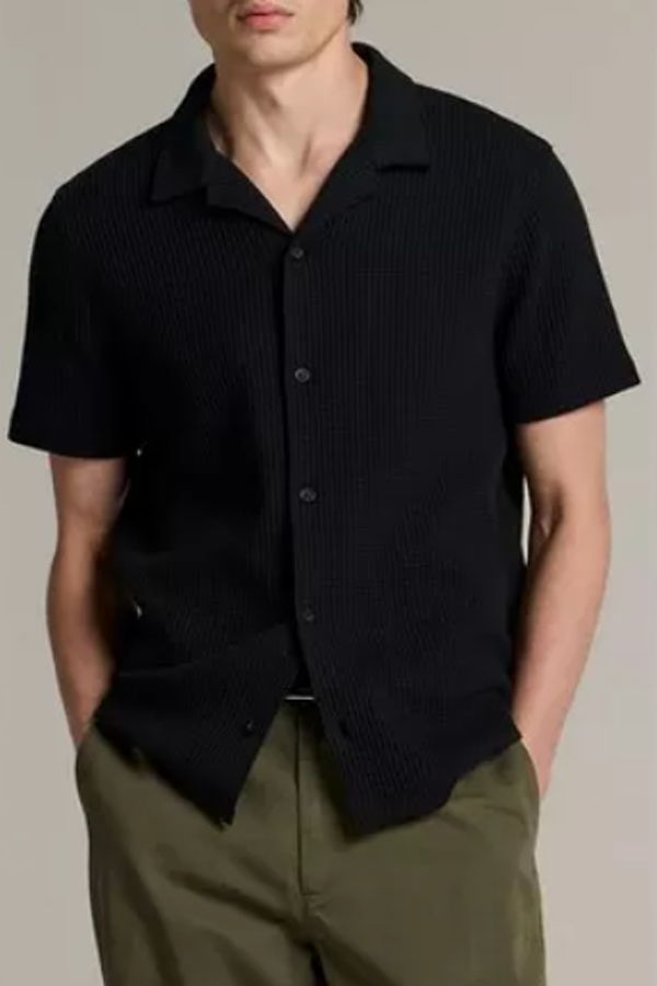 VINCE Macro-Waffle Cotton-Blend Cabana Shirt