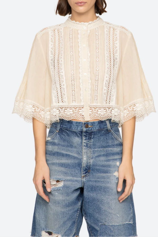 Sea NY Pippa Solid Short Sleeve Top - Cream